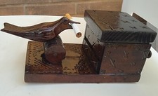Portasigarette vintage in legno con uccellino. Restaurato