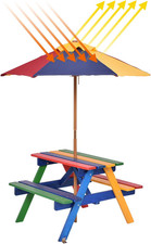 Set Con Tavolo Picnic Di Legno E Ombrellone per Bambini, Tavolo E Panchina Con 4