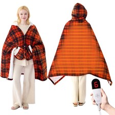 Electric Blanket Wearable Heated Shawl with Hood & Pockets – 6 Heat Settings,...
