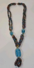 Collana vintage revival egiziano perline colorate e scarabei 24" 