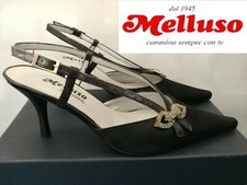 Melluso Scarpa Decoltè Donna Pelle Raso Nero Argento MADE ITALY N°35 o 36,5 Nuov