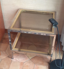 Tavolino da caffè Mid-Century in ottone e vetro