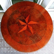 Tavolo ANTICO ART Déco Legno MASSICCIO NOCE INTARSIATO Rotondo Vintage Tavolino
