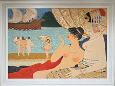 Salvatore Fiume Odalische in riva al fiume opera incorniciata serigrafia 