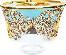 6 tazze da caffè arabo in vetro design colore blu e oro 80 ml 2,7 oz confezione regalo