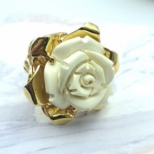 Anello  Fiore ROSA Pasta Di  OSSO Argento 925 Oro Giallo 18 KT