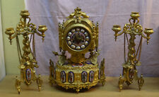 VECCHIO OROLOGIO DA TAVOLO PARIGINA + 2 CANDELABRI CON DECORI SMALTATI  [OPM4]