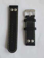 Cinturino in pelle Laco 22 mm nero per orologio aviatore pilota orologio da polso ecc INUTILIZZATO 