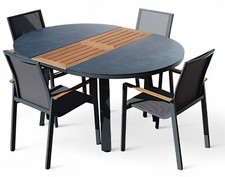 ALEOS. Set da giardino alluminio TEAK: tavolo 120-160 cm allungabile + 4 sedie impilabili