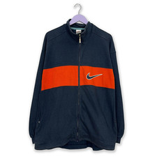 Felpa Nike Vintage blu scuro e arancione con zip e loghi ricamati anni 90 - Tagl