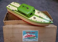Modellino giocattolo vintage ITO motoscafo G4 Cruiser legno verde in scatola originale anni 50