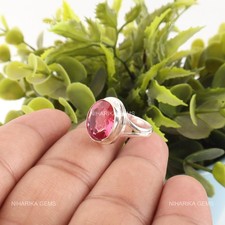 Rosa naturale tormalina - rosa, anello