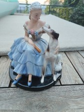 SCULTURA CERAMICA LIBERTY ART DECO ATTR LENCI DONNA CANE LEVRIERO EPOCA 1930S