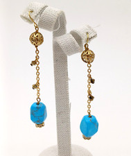 ORECCHINI PENDENTI , METALLO DORATO CON TURCHESE