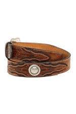 ARIAT Cintura cowboy western country cuoio pelle fibbia struzzo flower conchos