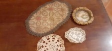 ✅?4 centrini d'epoca uncinetto velluto stoffa tessuto rimangono da pulire