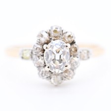 Antico Cocktail Anello Con Circa 1,50 Ct. Old Mine Diamanti 18 Ct. Gg Rg 56