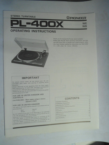 Pioneer 400x manuale - pioneer, pl-400x
