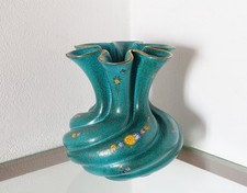 Vaso costolato vintage ceramica design maiolica Deruta decoro fiori a mazzetto