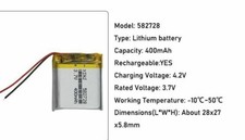 Batteria 582728 3,7V 400mAh
