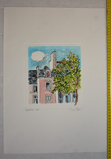 Orfeo Tamburi acquarellato a mano acquaforte 1987 Case a Parigi - D
