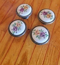 4 Pomoli Tondo Maniglia Pomello Fiore Porcellana Mobili Cassetti Ottonato