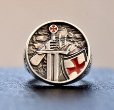 Anello Cavalieri Templari Nuovo Uomo Argento Sterling 925 Massonico Massonico Fatto a Mano