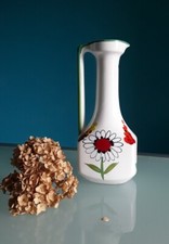 Brocca vintage, anni 50, ceramica dipinta a mano, disegno floreale, h.32 cm.