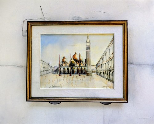 Dipinto olio tela piazza - su,