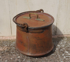 Antico paiolo pentola calderone in rame completo di coperchio