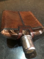 Fiaschetta vintage da tasca in vetro e cuoio borraccia whiskey scotch alcohol