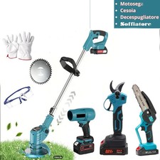 KIT Giardinaggio 4 IN 1 Motosega Cesoia Taglia Erba Soffiatore 2 Batterie 88 V