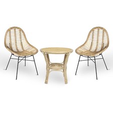 Set di 2 sedie poltrona Bety in legno con gambe in ferro e 1 tavolo in bambu