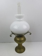 lampada da tavolo lume a petrolio in OTTONE OPALINA lanterna antica vintage per