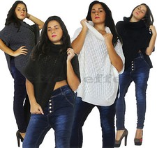 Poncho donna mantella pull maglione bottoni collo alto coprispalle bolero 