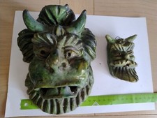 DUE MASCHERE VERDI  IN CERAMICA " FERRARO A SEMINARA - 1983 "