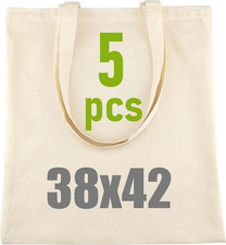 Borsa Di Tela 38X42Cm - 5 X Shopper Cotone - Naturale Borse Di Stoffa - Tote Bag