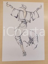 1980 ca MODA DONNA SPOSA INVERNO Abito a sirena con maniche ampie *Bozzetto