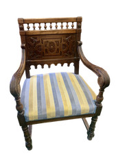 Antica poltrona da scrivania  trono in noce intagliato della prima meta' XX Sec