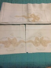 Lenzuolo Matrimoniale  Ricamo A Mano 2 Piazze Pizzo Cantu Puro Lino Anni 70