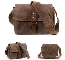 Borsa messenger vintage impermeabile antiurto tela rivestimento pelle fotocamera DSLR UK/