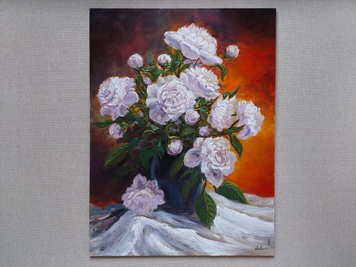 Mazzo peonie rosa dipinto - di,