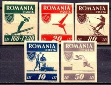 ROMANIA 1946 SPORT SERIE NUOVA TRACCIA DI LINGUELLA MH* SET IMPERF (C.V)