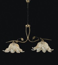 lampadario bilancia 2 luci tulipano classic nuovo ferro battuto vetro ambra