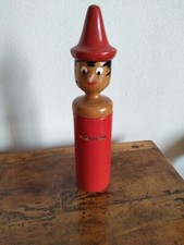 Salvadanaio Pinocchio In Legno Dipinto A Mano Vintage Rosso