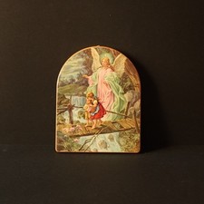 Angelo Custode – Stampa devozionale su legno a cupola con finitura lucida 