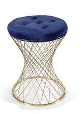 LISBONA SGABELLO BLU IN METALLO CON STRUTTURA ORO IMBOTTITA 35X47 CM