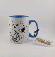 Grande tazza caffè Snoopy arachidi bianco blu pois 15 oz nuova con etichetta regalo 