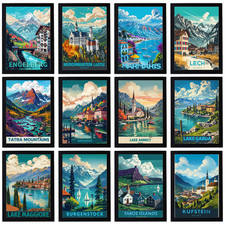 Poster viaggio vintage città retrò fantasia paesaggio urbano pub decorazione arte parete A3 A4 A5