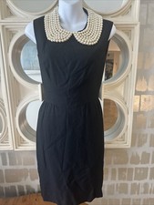 Moschino Couture! 90s Iconic Black Rayon Dress Peter Pan Pearl Collar Size 6